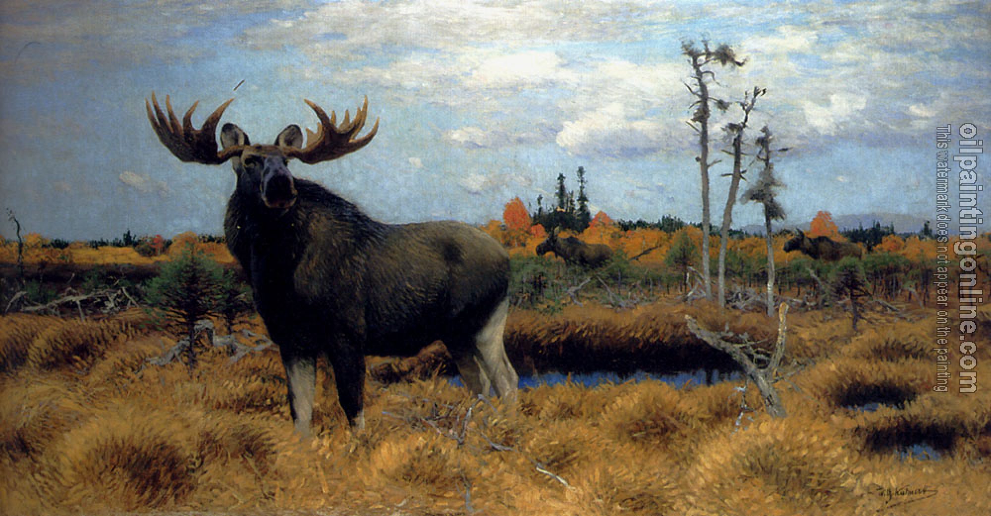 Friedrich Wilhelm Kuhnert - Elks In A Marsh Landscape